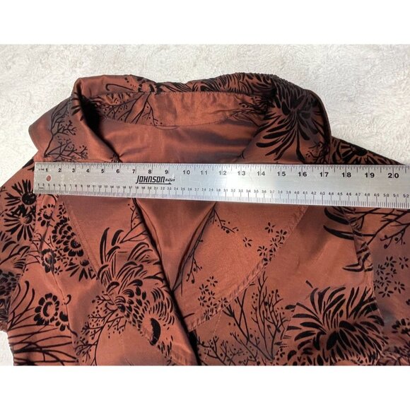 Mycra Pac Women Sz 0 Petite Belted Reversible Coat Robe Long Sleeve Floral Brown - Picture 7 of 10